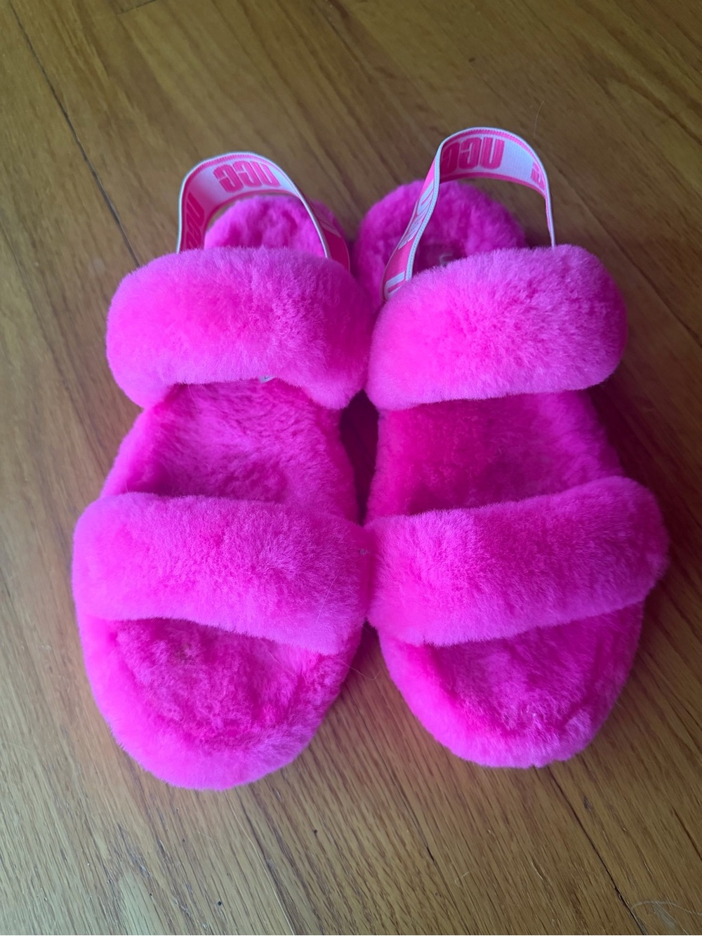 UGG Fluff Double-Strap Slide Sandals - Hot Pink